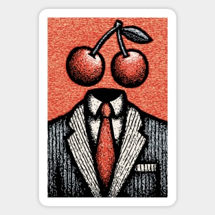 Minimalist Surreal Cherry Head Man Pop Art Magnet